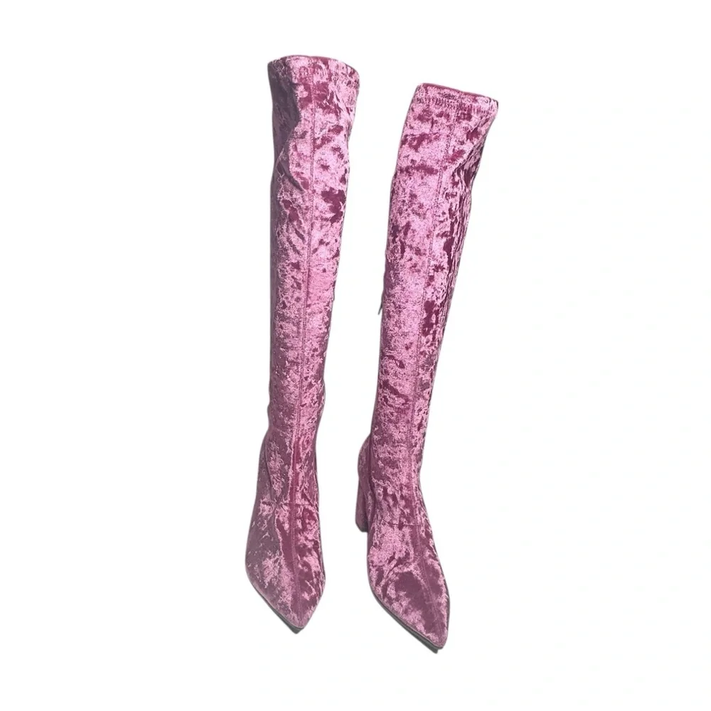 NEW Anthropologie x Silent D Komass Pink Crushed Velvet Boots 38 - Picture 7 of 11